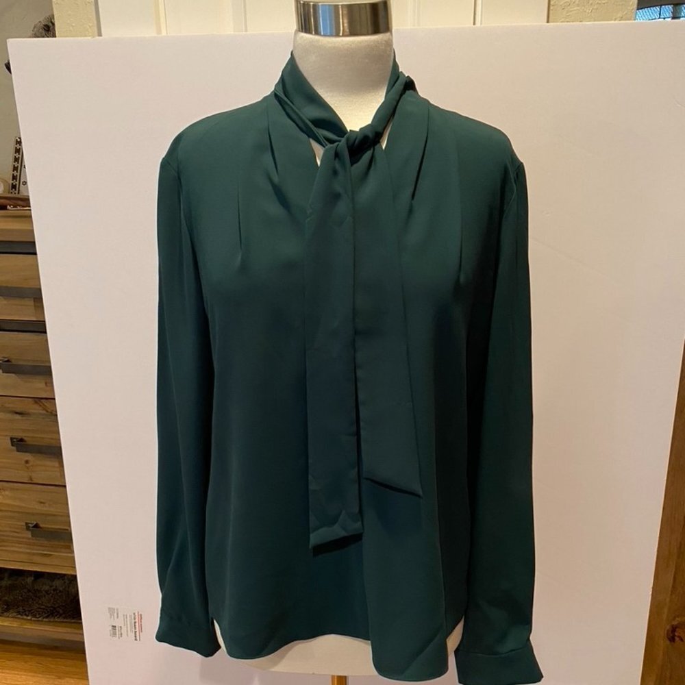 NWOT Tahari Forest Green long sleeved blouse L